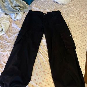 Revive Denim Black Cargo parachute pants